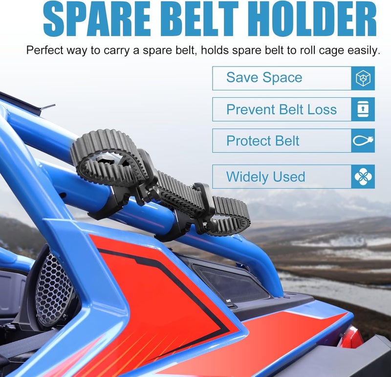 Drieaco Store 2PCS UTV Drive Belt Holder Fit 1-2" Roll Bar, Universal Spare Belt Mount Adjustable Metal Drive Belt Bracket for Can Am Maverick x3 Defender Polaris RZR Ranger KRX Teryx Mule Talon Pioneer SXS - Image 2